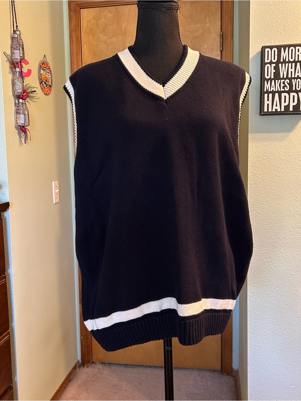 Brandy Melville navy with white oversized sweater vest OSFM preppy academia